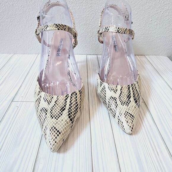 Charles David Womens Ankle Strap Pumps Beige Snakeskin Kitten Heel Buckle 9M - Picture 5 of 6